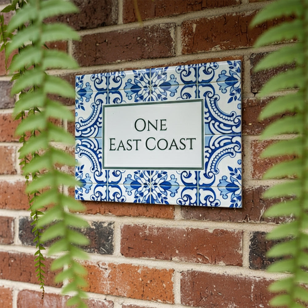 Personalized Portuguese Tile Family Sign: Blue Azulejo Ceramic Art