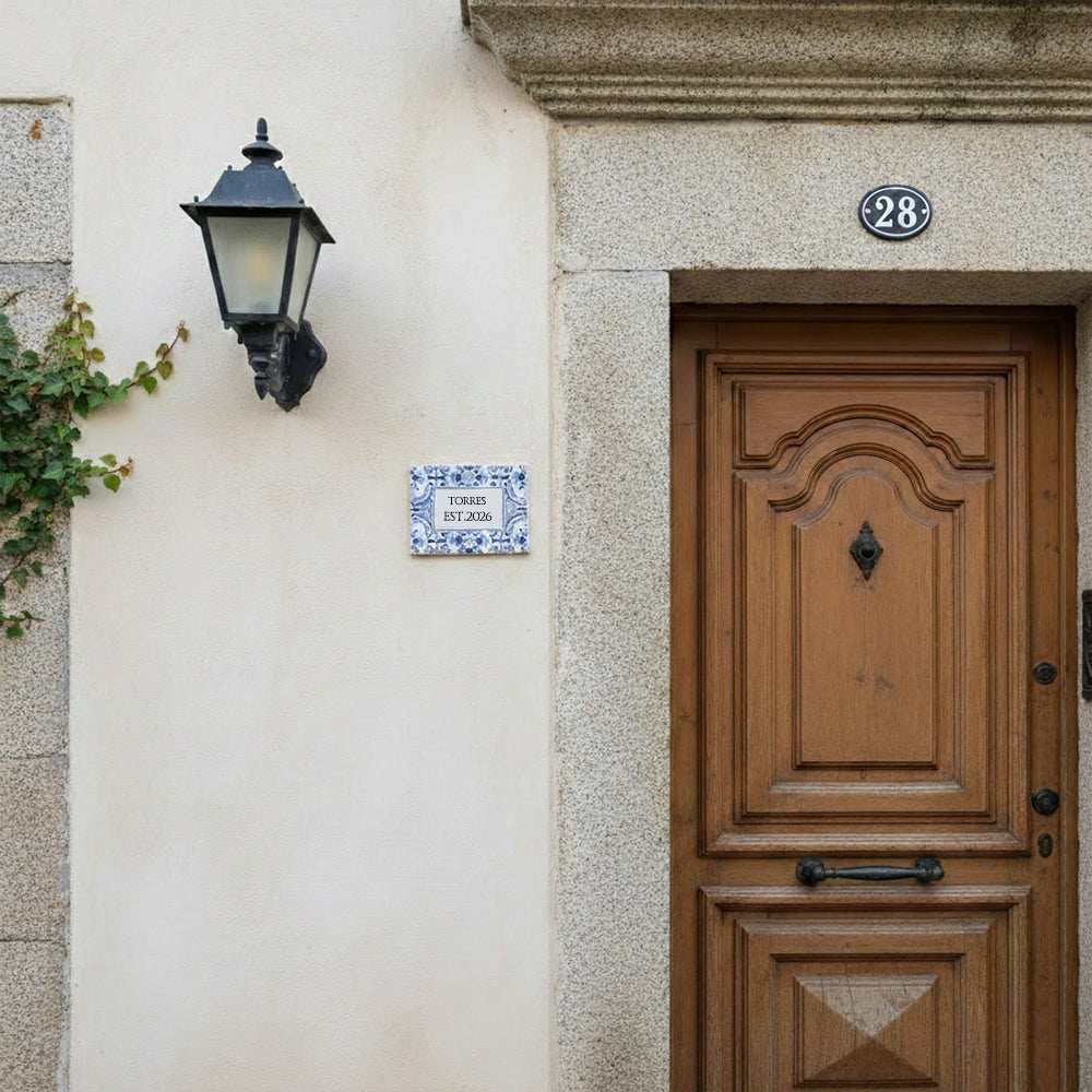 Personalized Portuguese Tile Family Sign: Blue Azulejo Ceramic Art