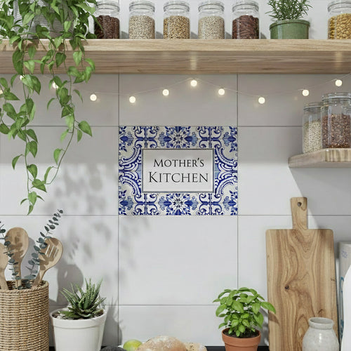Personalized Portuguese Tile Family Sign: Blue Azulejo Ceramic Art